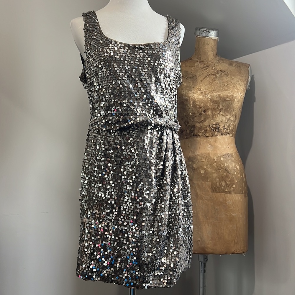 Silver Sequin Holiday Dress - Stretch Poly Blend